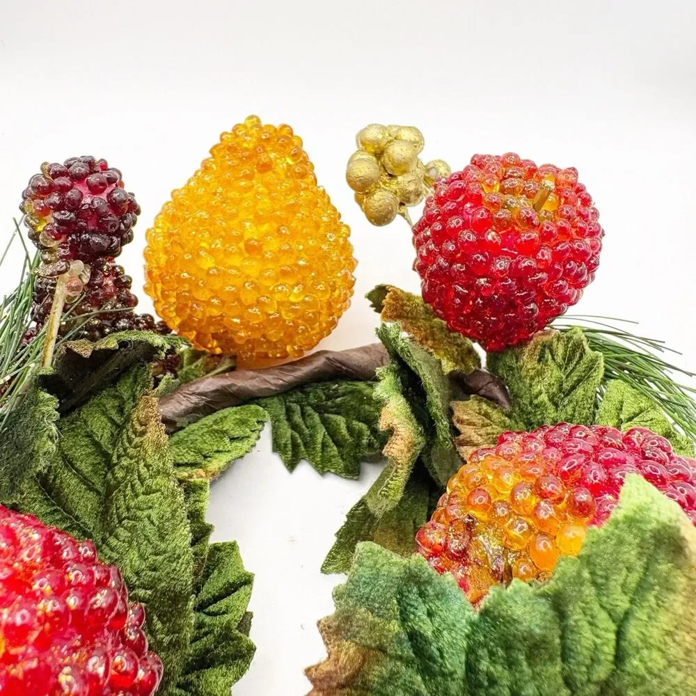 Vintage Beaded Frosted Fruit Candle Ring Christmas Decor Sparkling Holidays